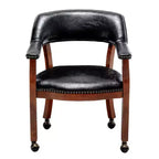Poltrona in pelle vegana con ruote – Struttura in legno espresso e borchie decorative