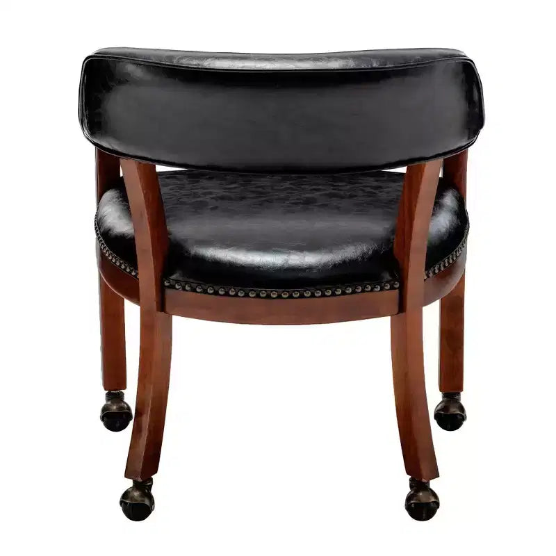 Poltrona in pelle vegana con ruote – Struttura in legno espresso e borchie decorative