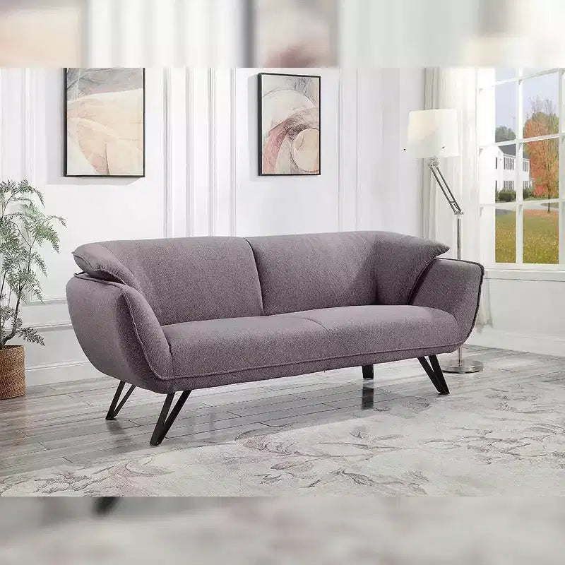 Divano da 198 cm in lino grigio con rivestimento in velluto e 2 cuscini decorativi
