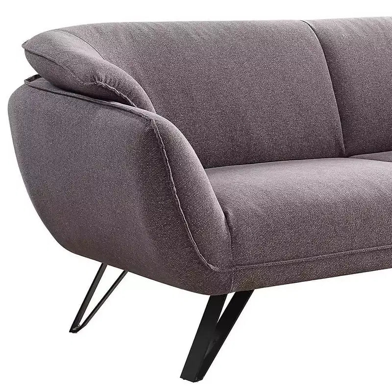 Divano da 198 cm in lino grigio con rivestimento in velluto e 2 cuscini decorativi