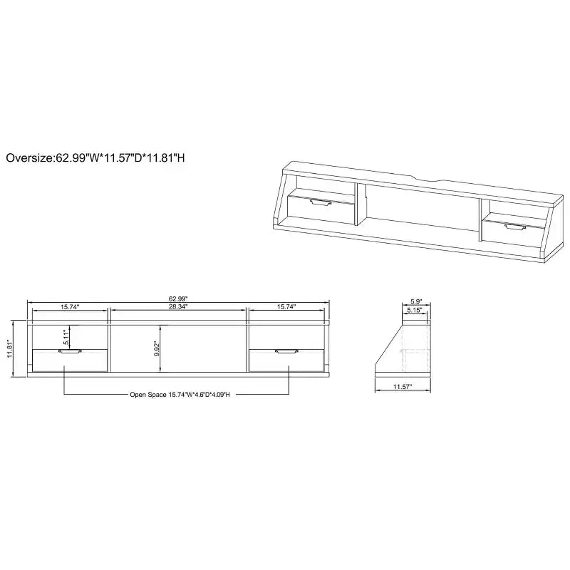 Mobile TV sospeso da parete per TV fino a 70" – Hickory Chiaro