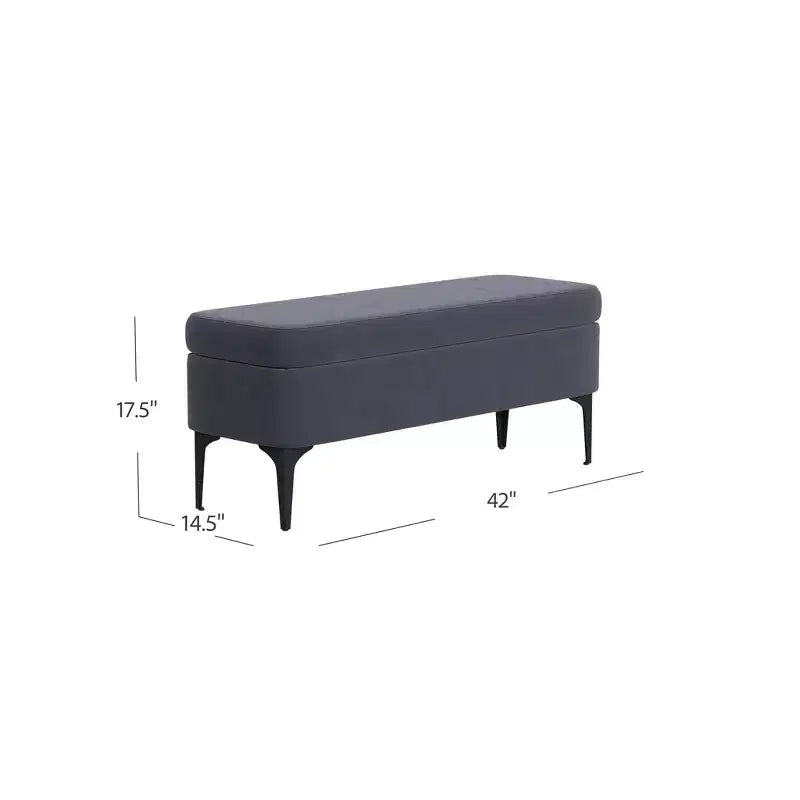 Grande panca contenitore moderna con gambe in metallo nero opaco