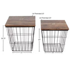 Tavolini nido in stile industriale-rustico, set da 2, con base a cestello in filo metallico