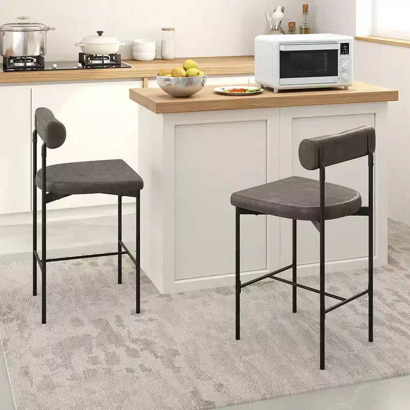Set di 4 sgabelli da bar imbottiti da 66 cm con cuscino, schienale e poggiapiedi