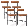 Costway 26 Upholstered Bar Stools Set of 4 with Padded Cushion & Backrest Footrest Brown/Gray