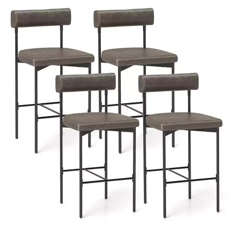 Set di 4 sgabelli da bar imbottiti da 66 cm con cuscino, schienale e poggiapiedi