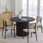 Tavolo da pranzo rotondo con piedistallo nero per 4 persone, legno di caucciù, 117 cm