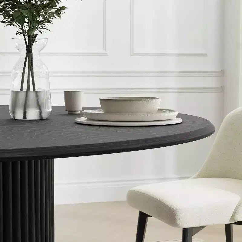 Tavolo da pranzo rotondo con piedistallo nero per 4 persone, legno di caucciù, 117 cm