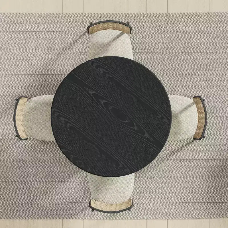 Tavolo da pranzo rotondo con piedistallo nero per 4 persone, legno di caucciù, 117 cm