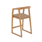 Sgabello da bar in teak naturale, beige, schienale medio con braccioli, seduta singola