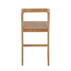 Sgabello da bar in teak naturale, beige, schienale medio con braccioli, seduta singola