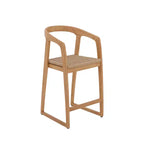 Sgabello da bar in teak naturale, beige, schienale medio con braccioli, seduta singola