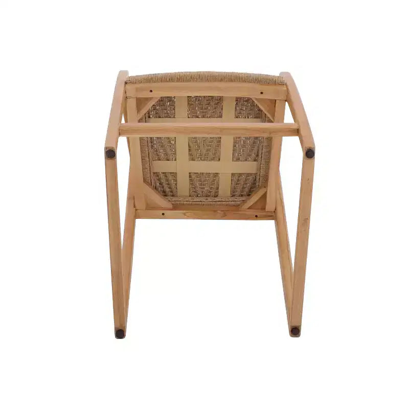 Sgabello da bar in teak naturale, beige, schienale medio con braccioli, seduta singola