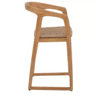 Sgabello da bar in teak naturale, beige, schienale medio con braccioli, seduta singola