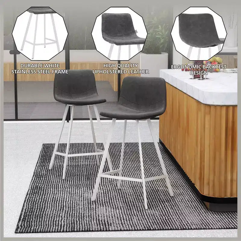 Sgabello da bar imbottito in pelle da 35" con base in acciaio inossidabile