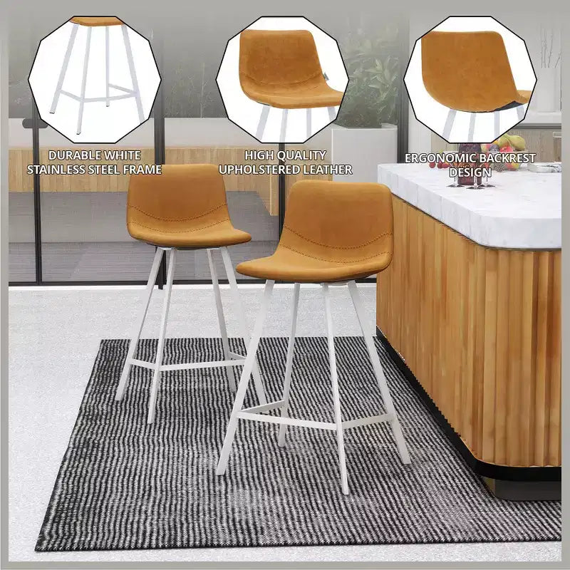 Sgabello da bar imbottito in pelle da 35" con base in acciaio inossidabile