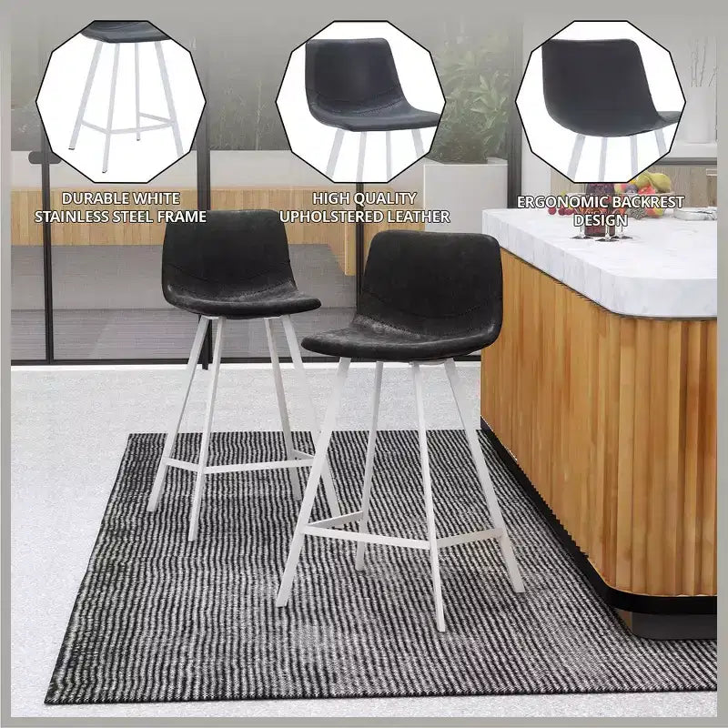 Sgabello da bar imbottito in pelle da 35" con base in acciaio inossidabile