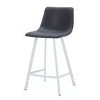 LeisureMod Elland 35 Upholstered Leather Bar Stool with Stainless Steel White Base - Modern Counter Height Stool for Kitchen, Bar, and Pub