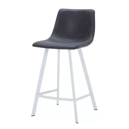 LeisureMod Elland 35 Upholstered Leather Bar Stool with Stainless Steel White Base - Modern Counter Height Stool for Kitchen, Bar, and Pub